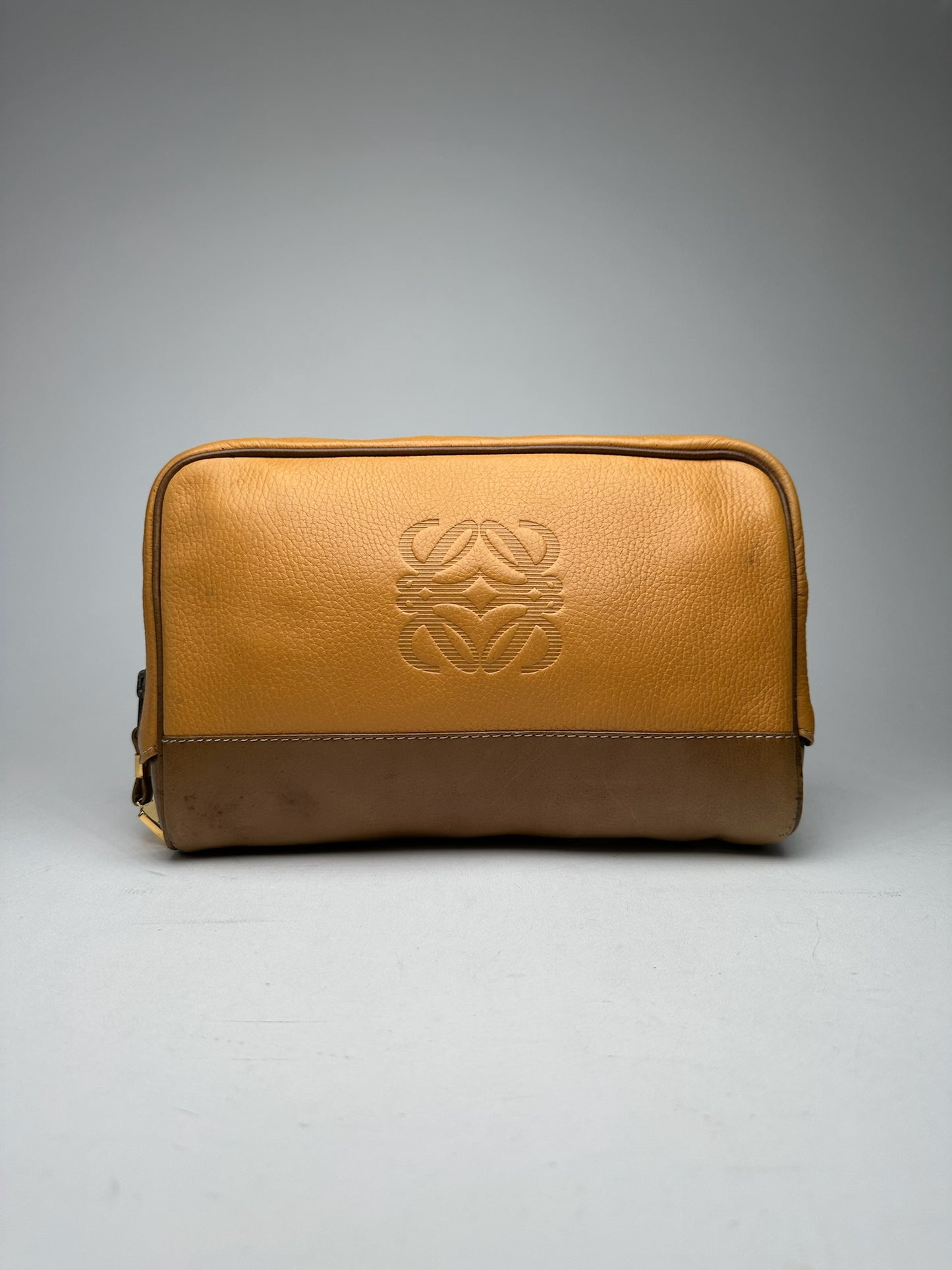 Vintage Loewe Madrid leather cosmetic bag mango