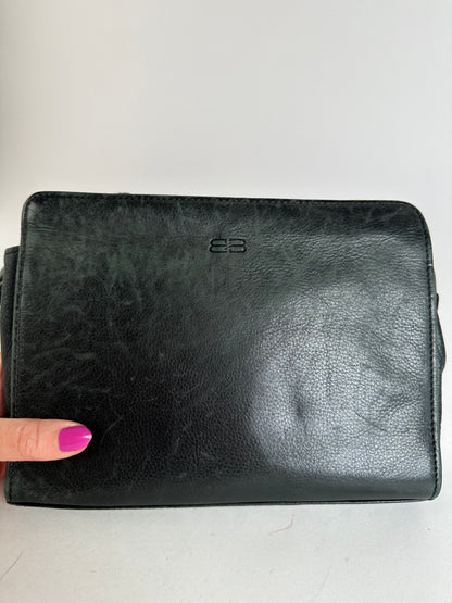Vintage Balenciaga BB Logo Leather Wristlet Pouch Black