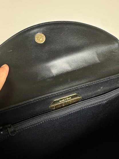 Vintage Givenchy Structured Leather Handbag Black Gold