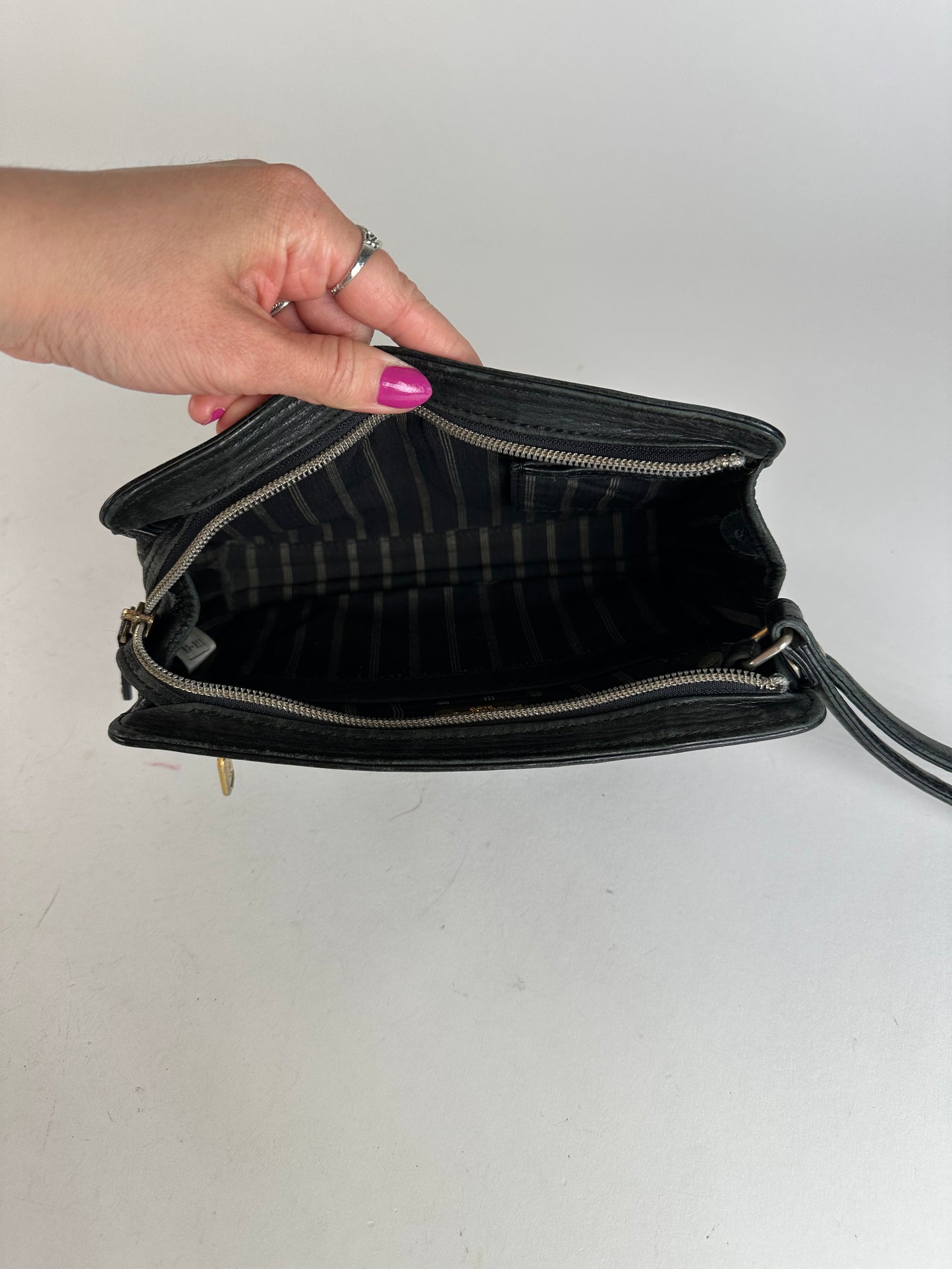 Vintage Balenciaga BB Logo Leather Wristlet Pouch Black