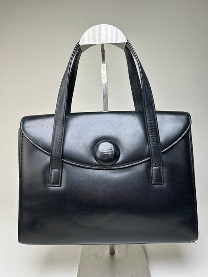 Vintage Givenchy Structured Leather Handbag Black Gold