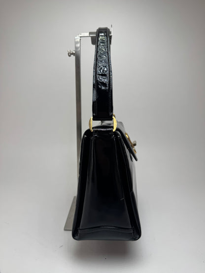 Sac Gucci vintage en cuir verni noir