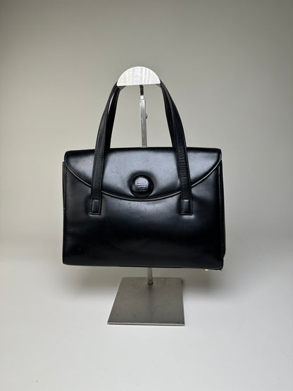 Vintage Givenchy Structured Leather Handbag Black Gold