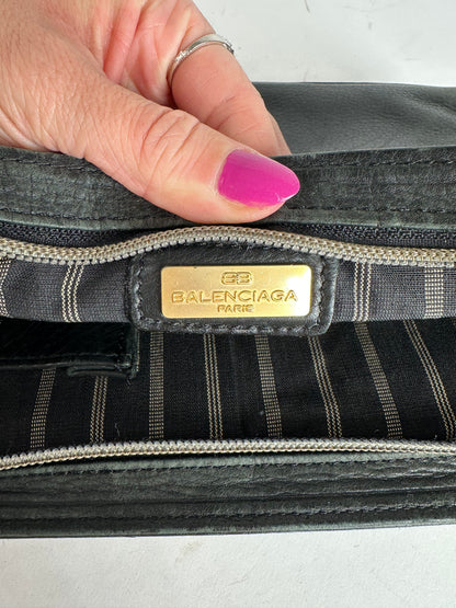 Vintage Balenciaga BB Logo Leather Wristlet Pouch Black