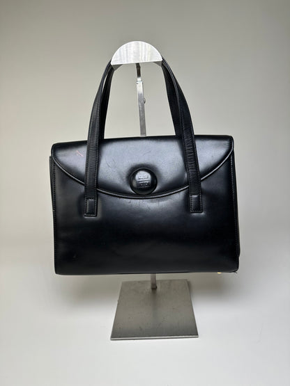 Vintage Givenchy Structured Leather Handbag Black Gold