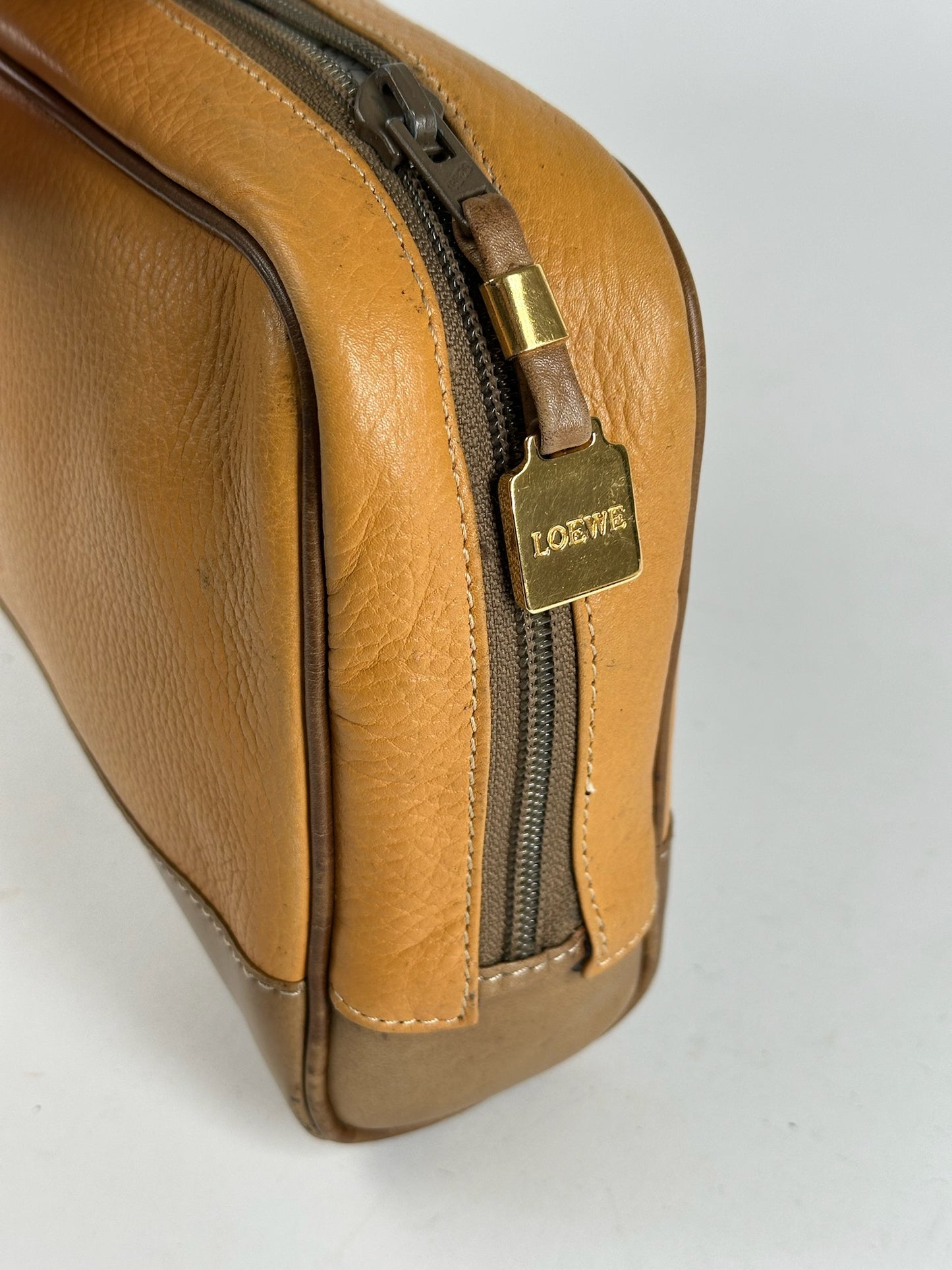 Vintage Loewe Madrid leather cosmetic bag mango