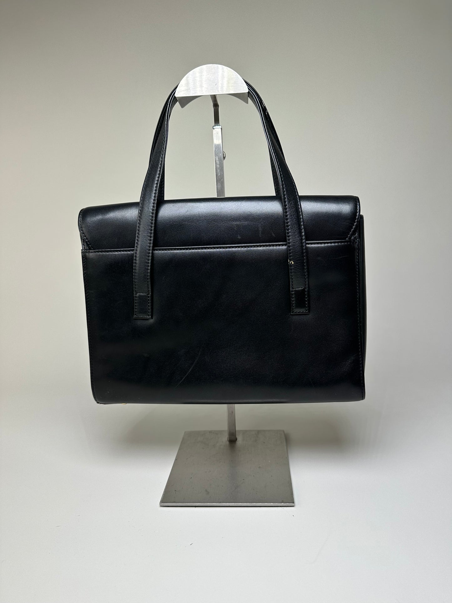 Vintage Givenchy Structured Leather Handbag Black Gold