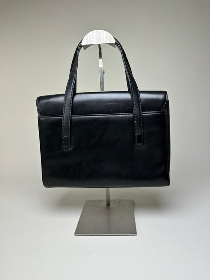 Vintage Givenchy Structured Leather Handbag Black Gold