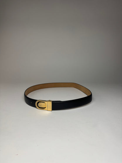 Vintage Celine Paris Carriage Logo Leather Belt Black