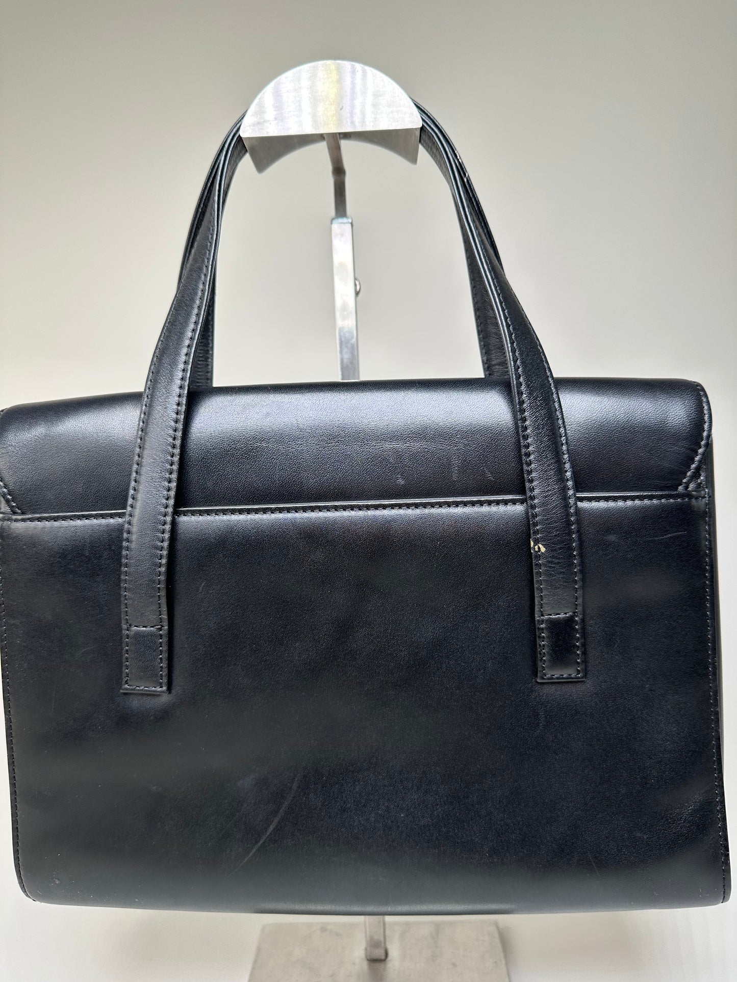Vintage Givenchy Structured Leather Handbag Black Gold