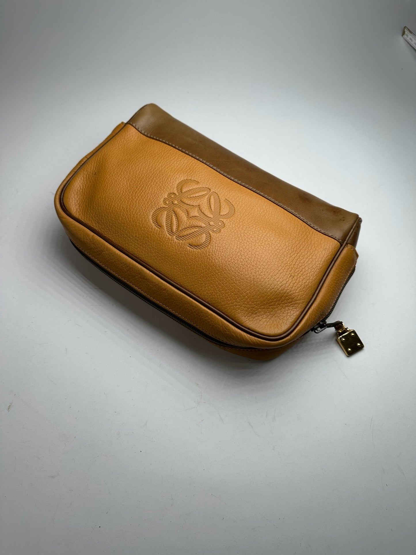 Vintage Loewe Madrid leather cosmetic bag mango