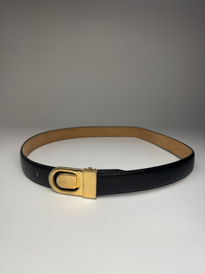 Vintage Celine Paris Carriage Logo Leather Belt Black