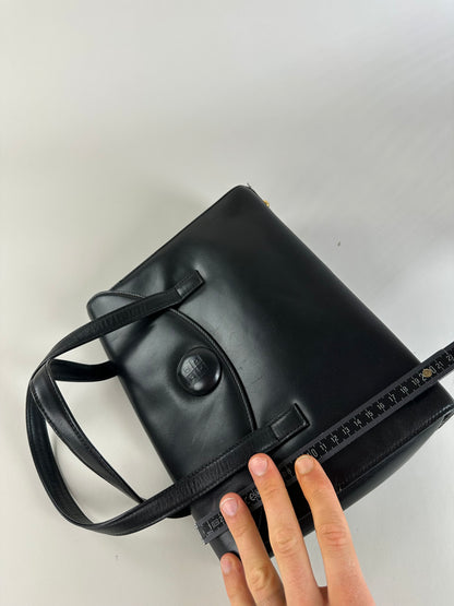 Vintage Givenchy Structured Leather Handbag Black Gold