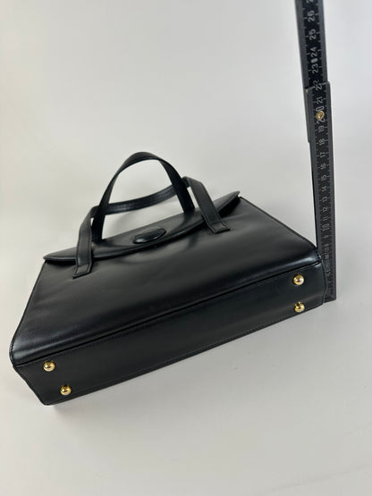 Vintage Givenchy Structured Leather Handbag Black Gold