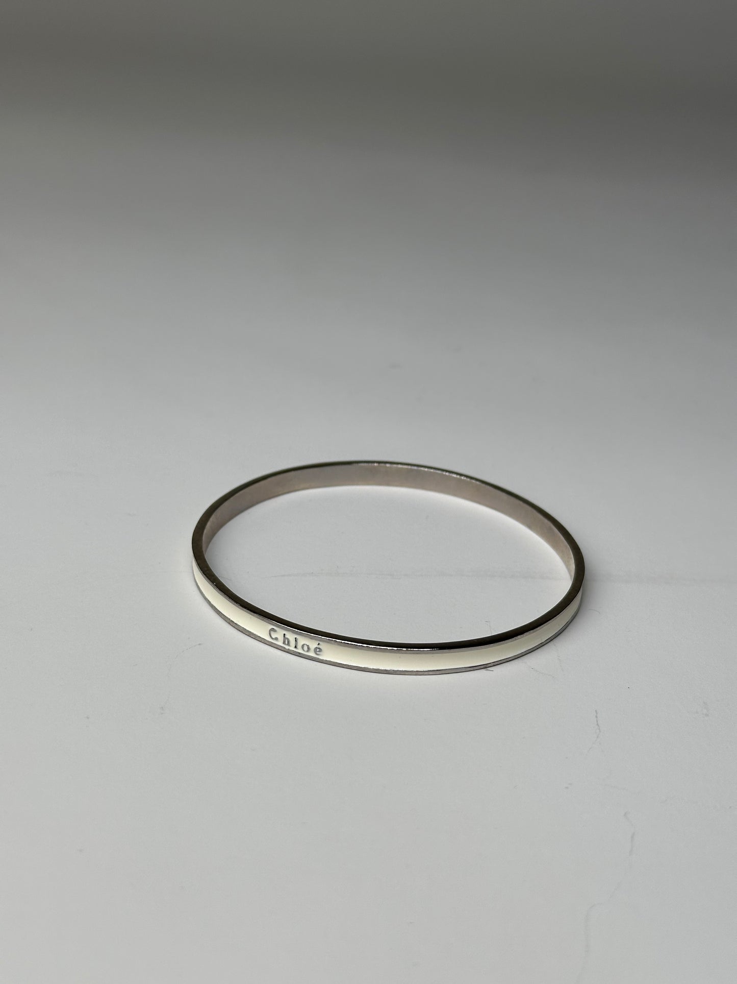 Vintage Chloé Enamel Sterling Silver Bangle Cream Silver
