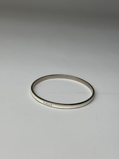 Vintage Chloé Enamel Sterling Silver Bangle Cream Silver