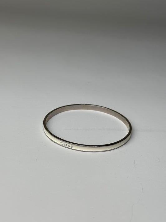 Vintage Chloé Enamel Sterling Silver Bangle Cream Silver
