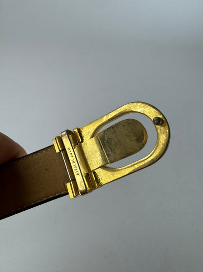 Vintage Celine Paris Carriage Logo Leather Belt Black