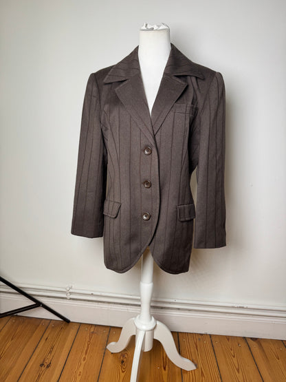 Vintage Dior Wool Blend Pinstripe Blazer Brown L