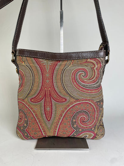 Vintage Etro Patterned Textile Shoulder Bag Tan Rust Magenta