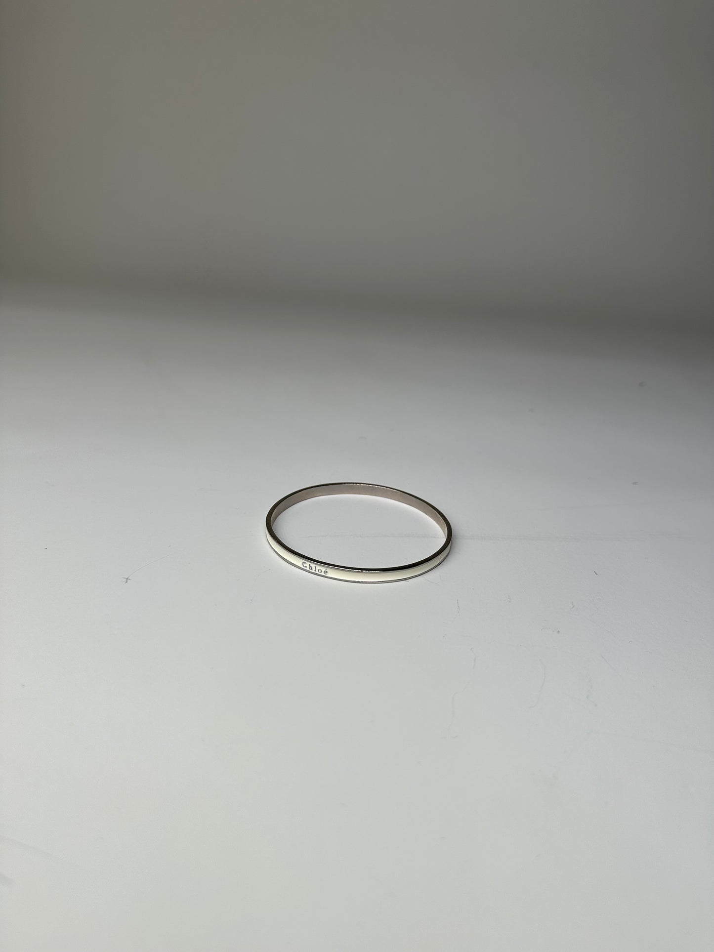 Vintage Chloé Enamel Sterling Silver Bangle Cream Silver