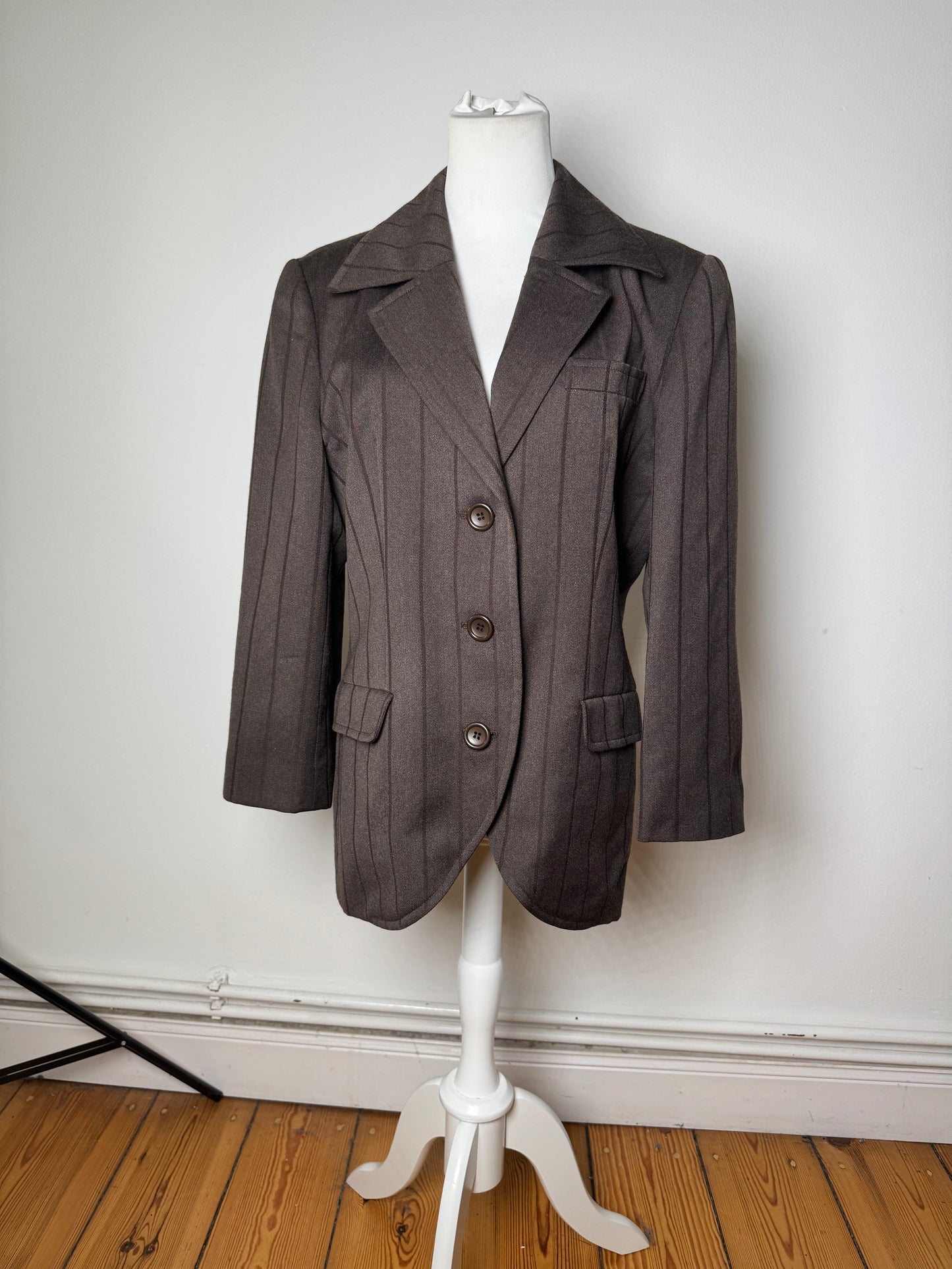 Vintage Dior Wool Blend Pinstripe Blazer Brown L