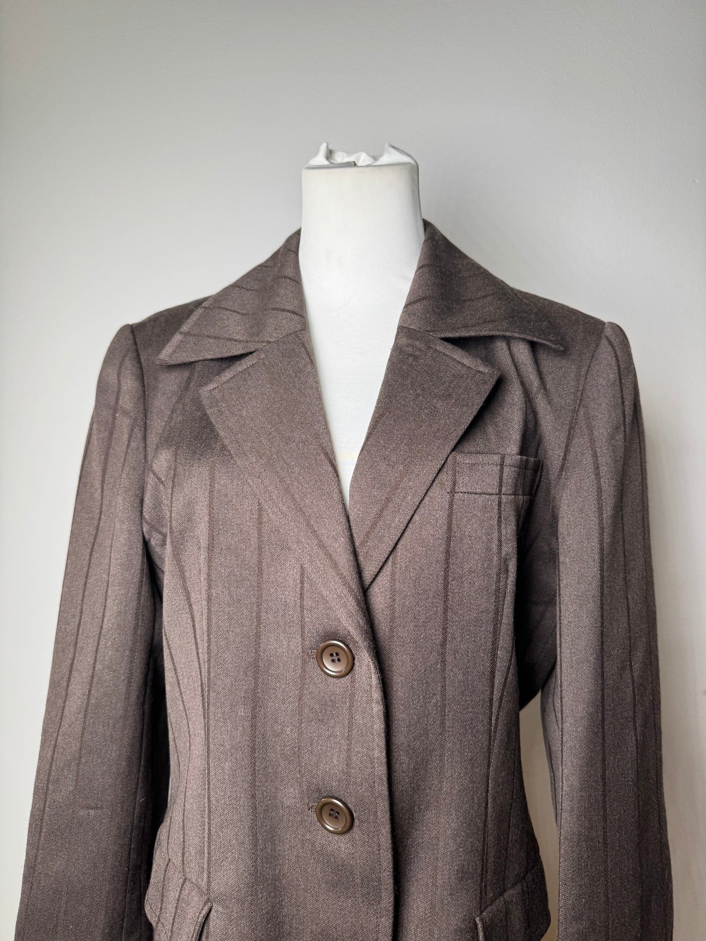 Vintage Dior Wool Blend Pinstripe Blazer Brown L