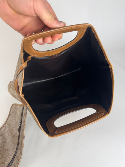 Vintage Celine Paris C Monogram Leather tote bag brown beige