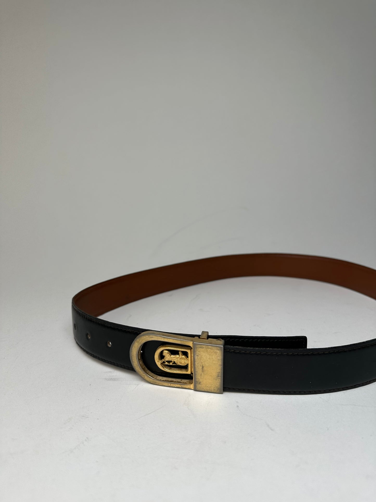 Vintage Celine Paris Leather Belt Black