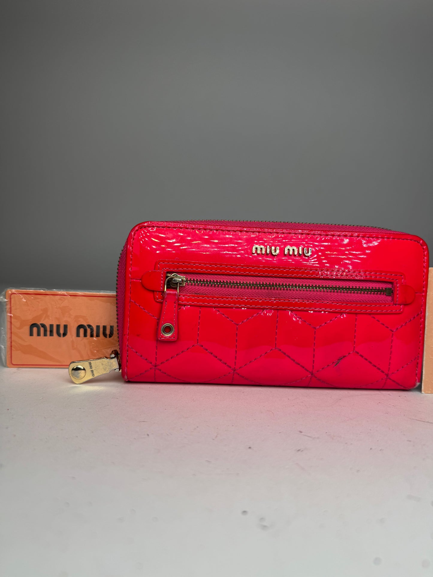 Vintage Miu Miu Patent Leather Wallet pink Zipper Off
