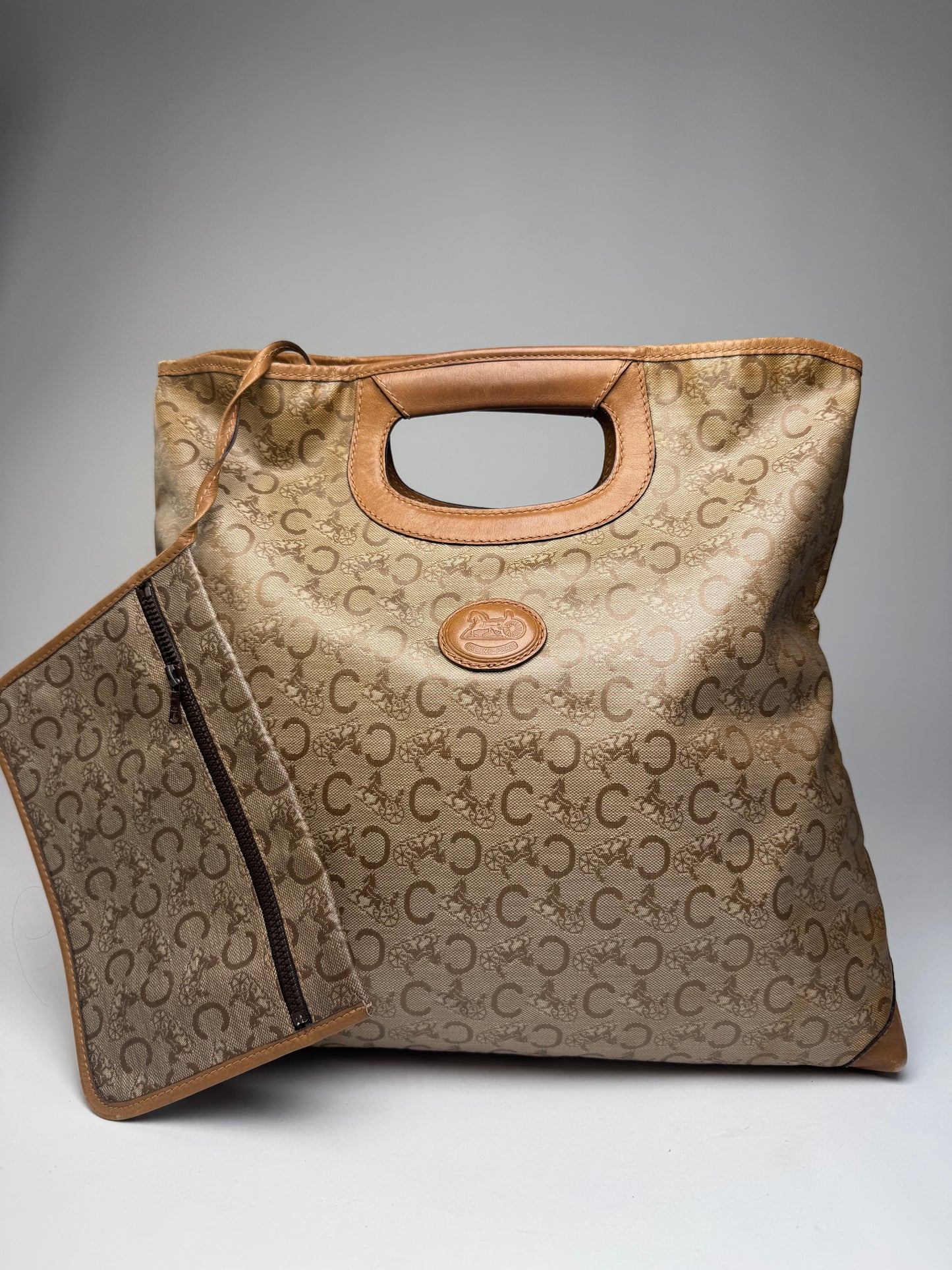 Vintage Celine Paris C Monogram Leather tote bag brown beige