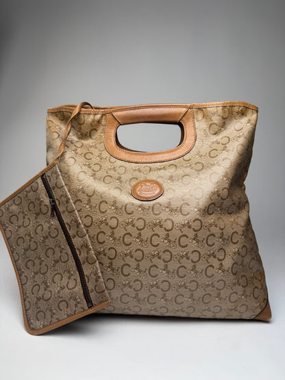 Vintage Celine Paris C Monogram Leather tote bag brown beige