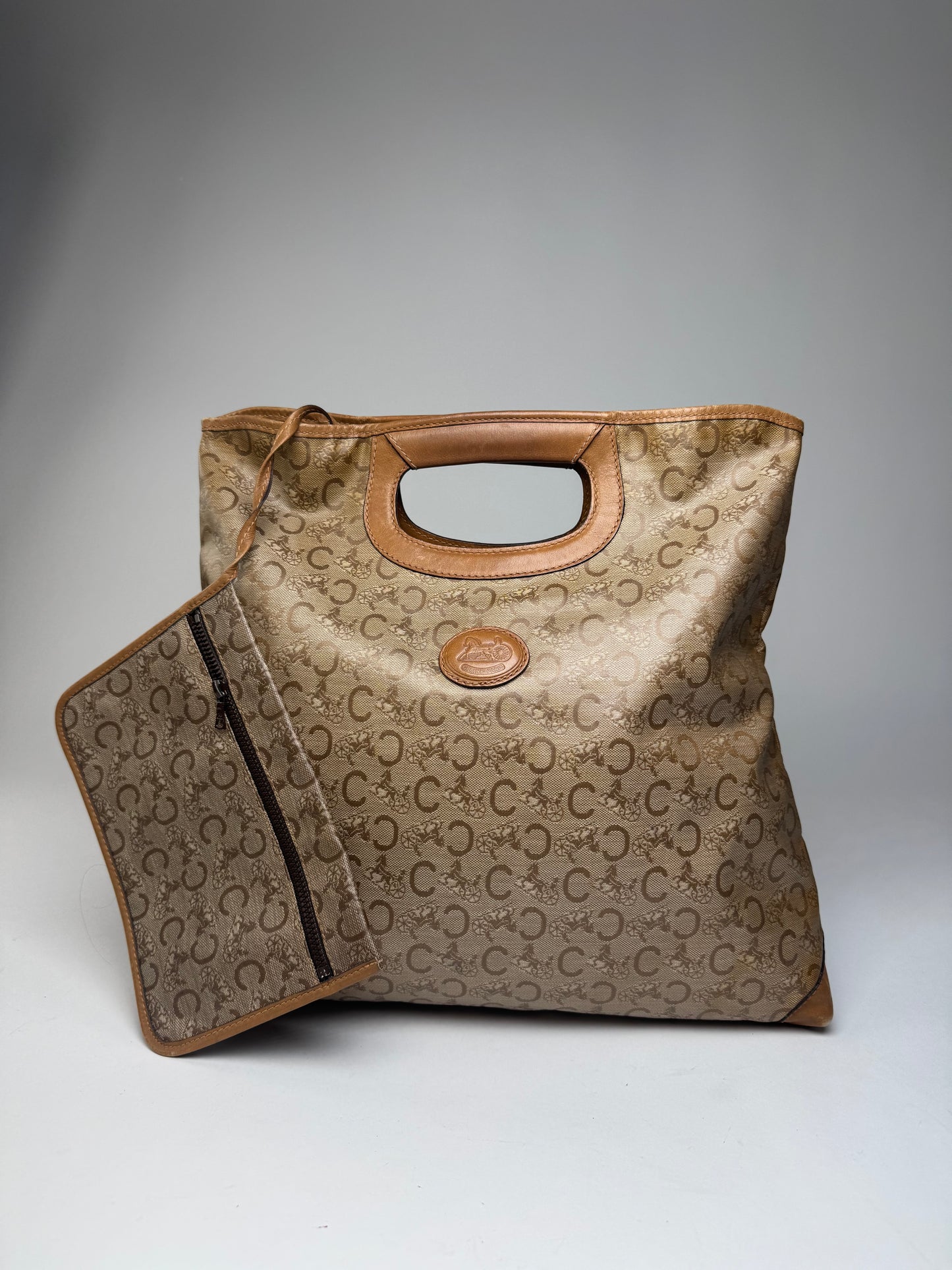 Vintage Celine Paris C Monogram Leather tote bag brown beige