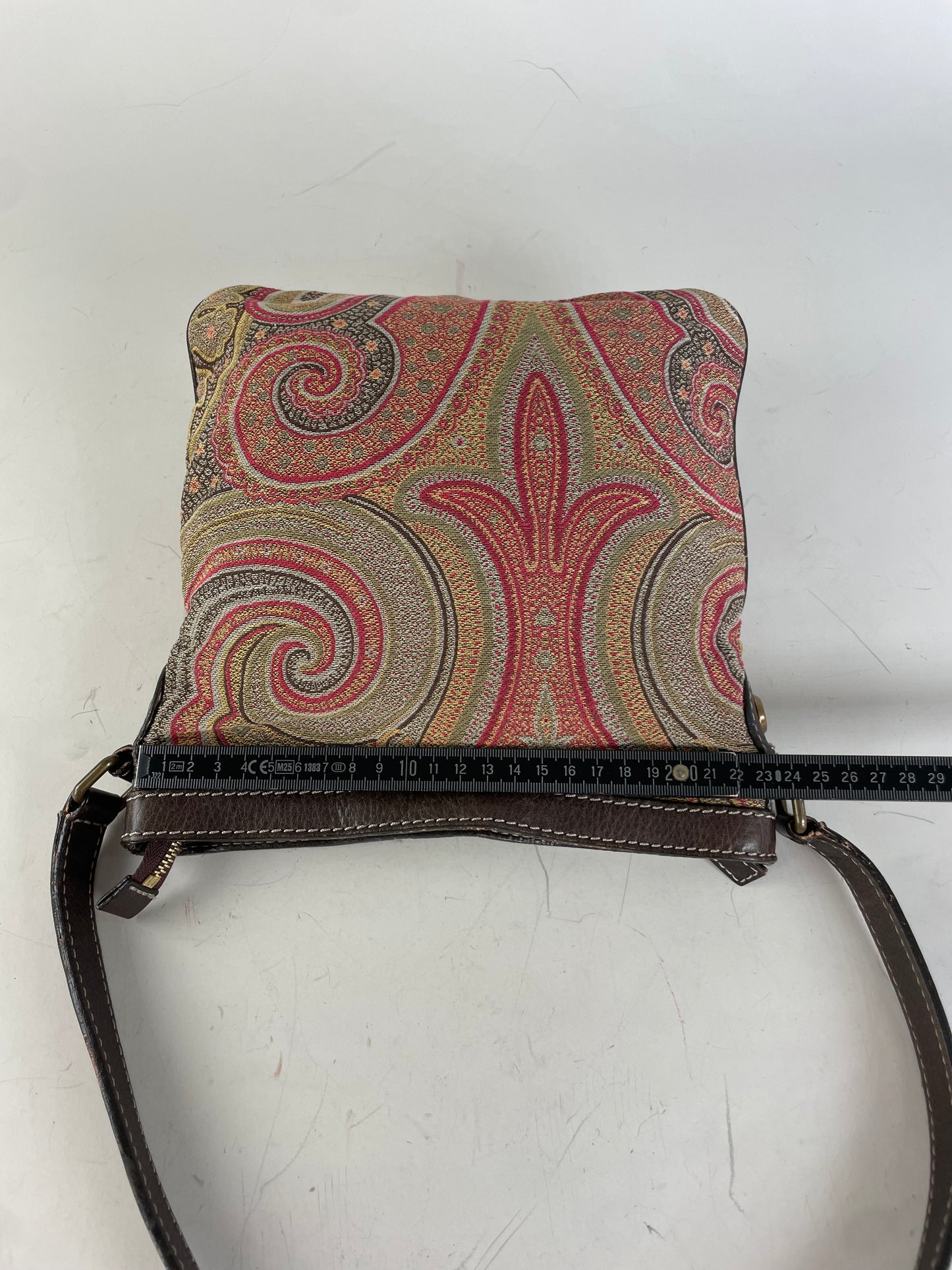 Vintage Etro Patterned Textile Shoulder Bag Tan Rust Magenta