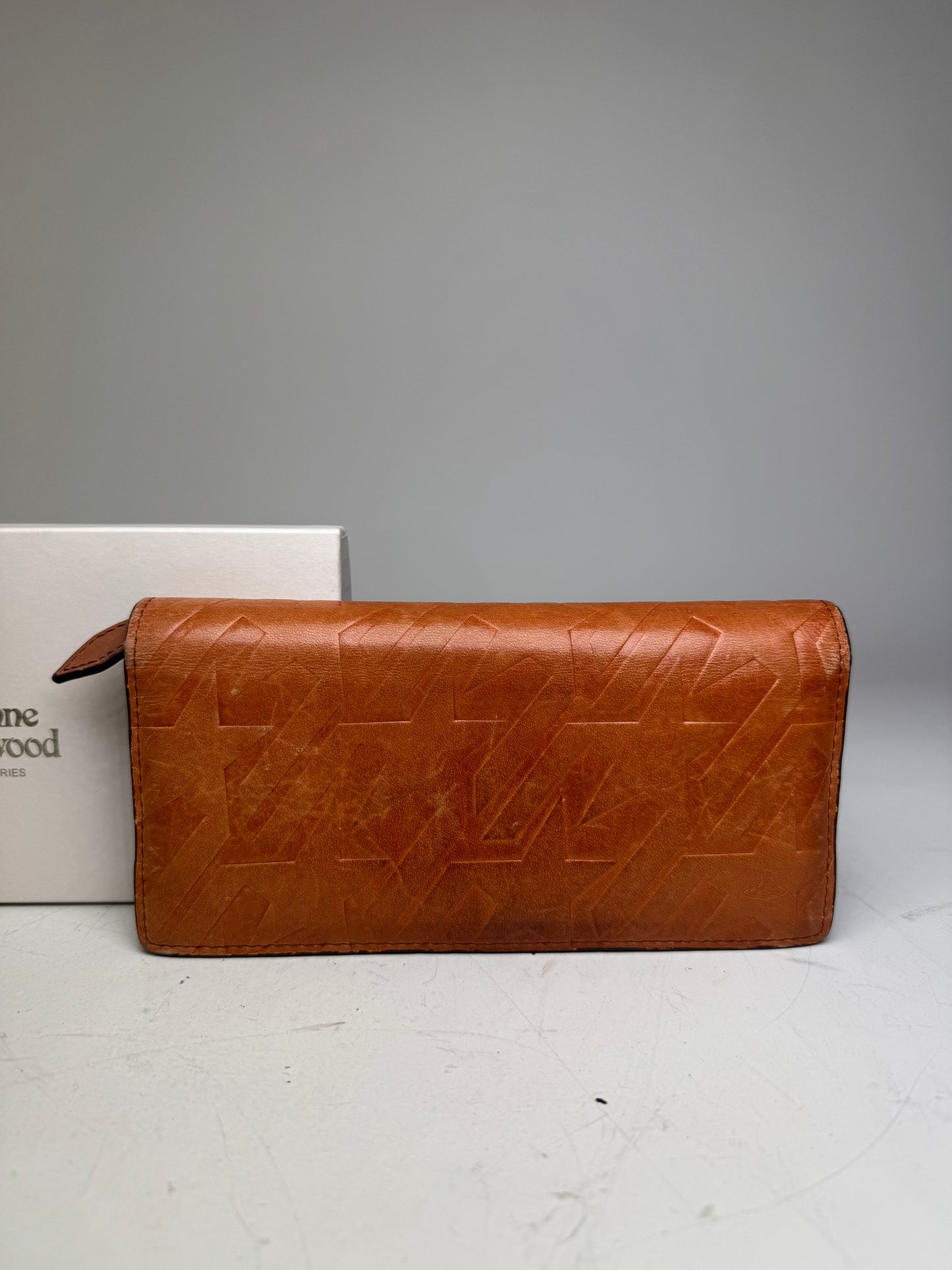 Vintage Vivienne Westwood Abstract Print Leather Wallet Tan