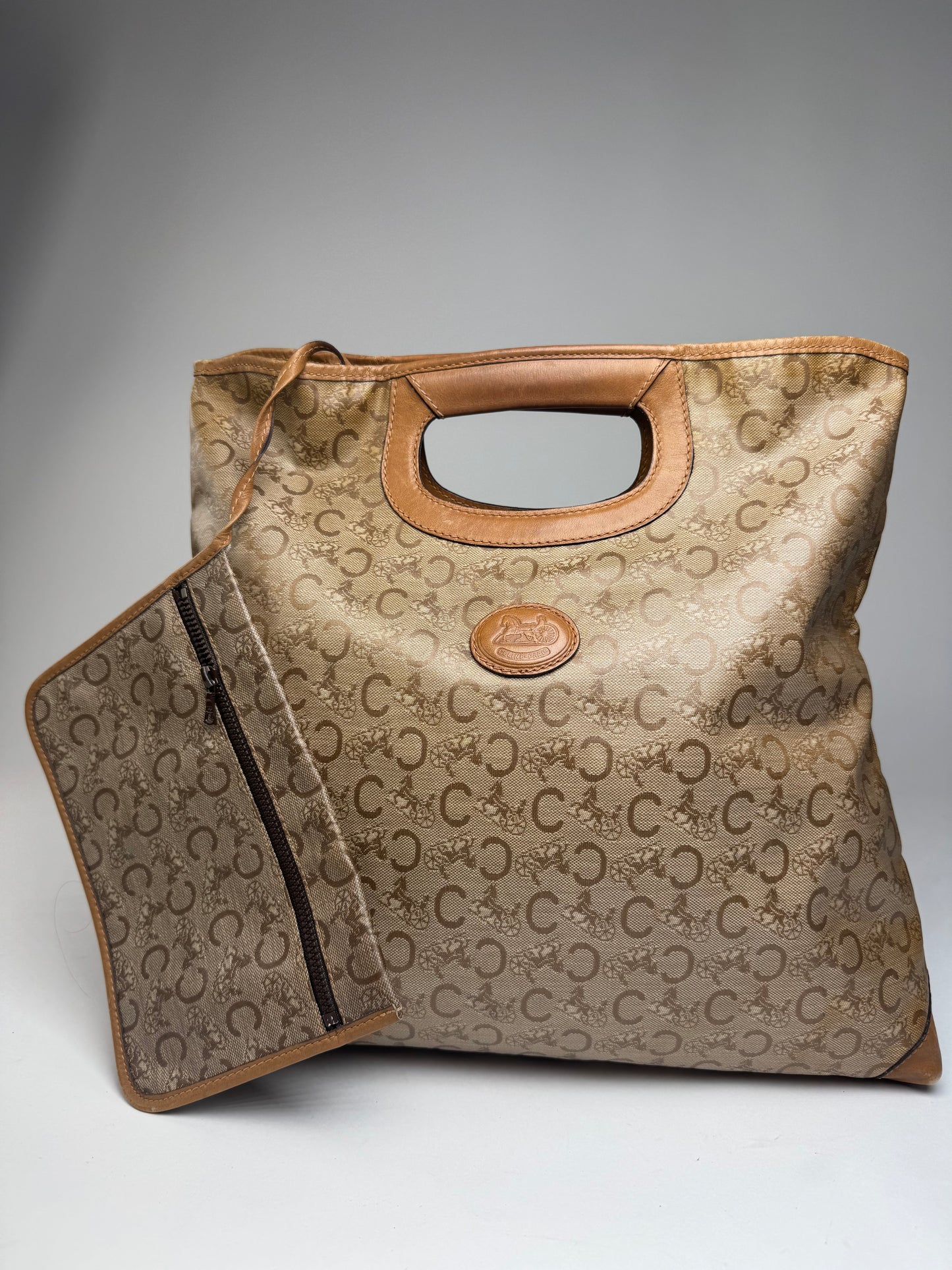 Vintage Celine Paris C Monogram Leather tote bag brown beige