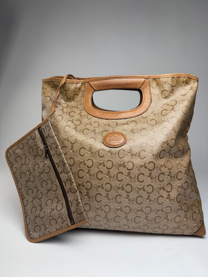Vintage Celine Paris C Monogram Leather tote bag brown beige