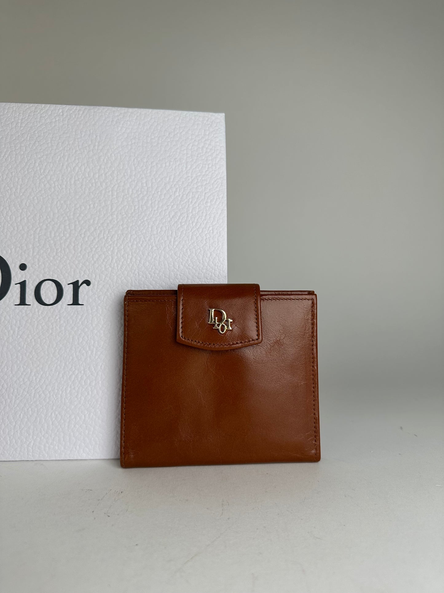 Vintage Dior Paris-New York Leather Bifold Wallet Cognac