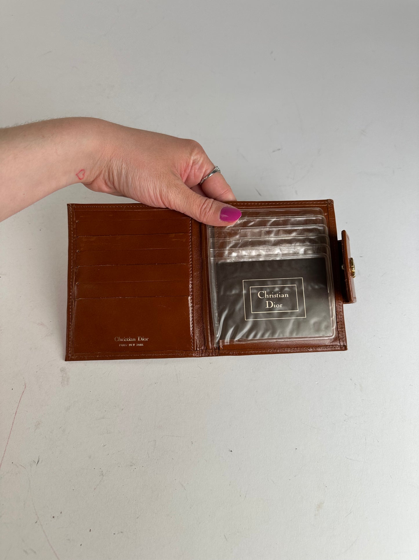 Vintage Dior Paris-New York Leather Bifold Wallet Cognac