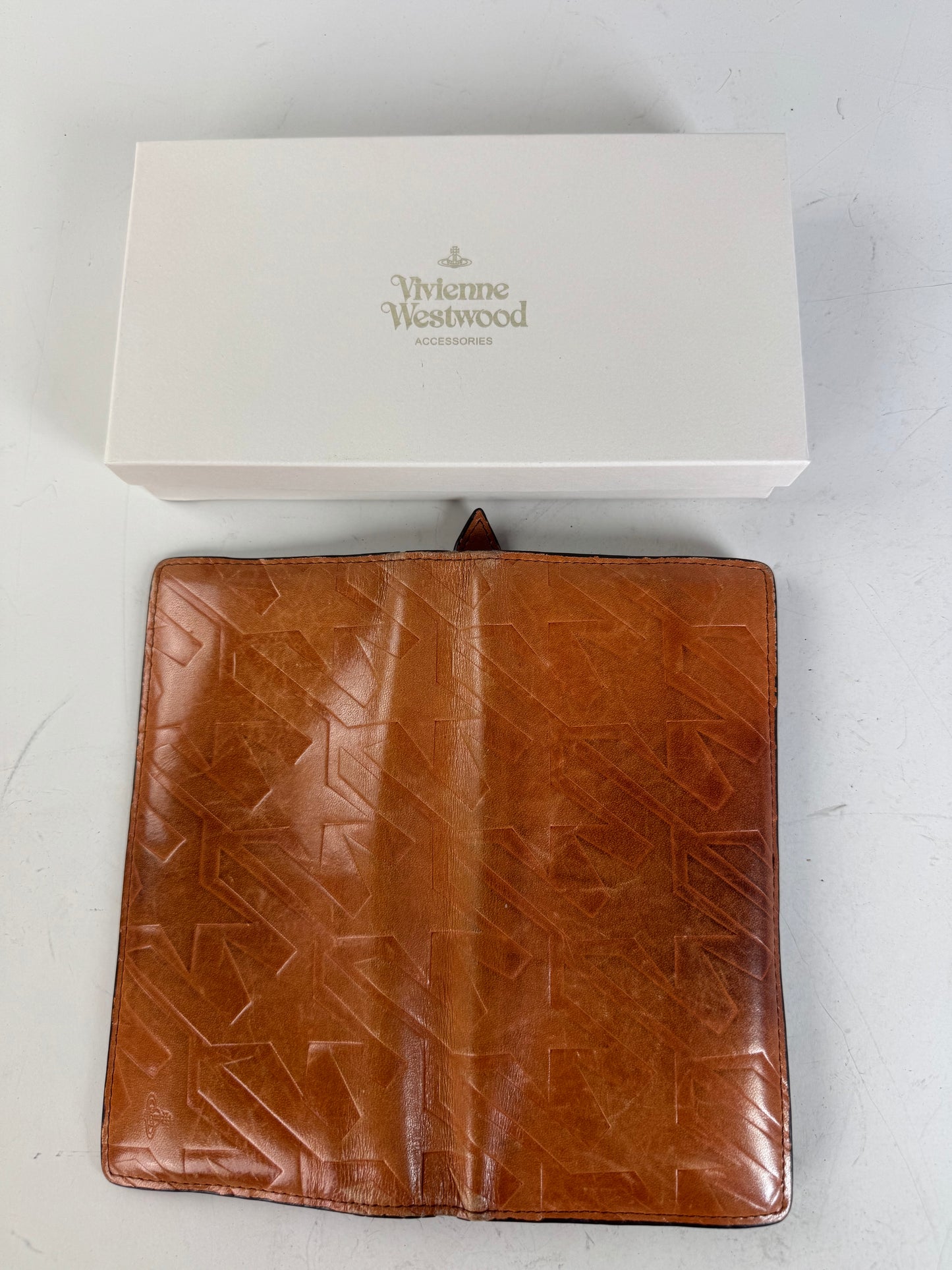 Vintage Vivienne Westwood Abstract Print Leather Wallet Tan
