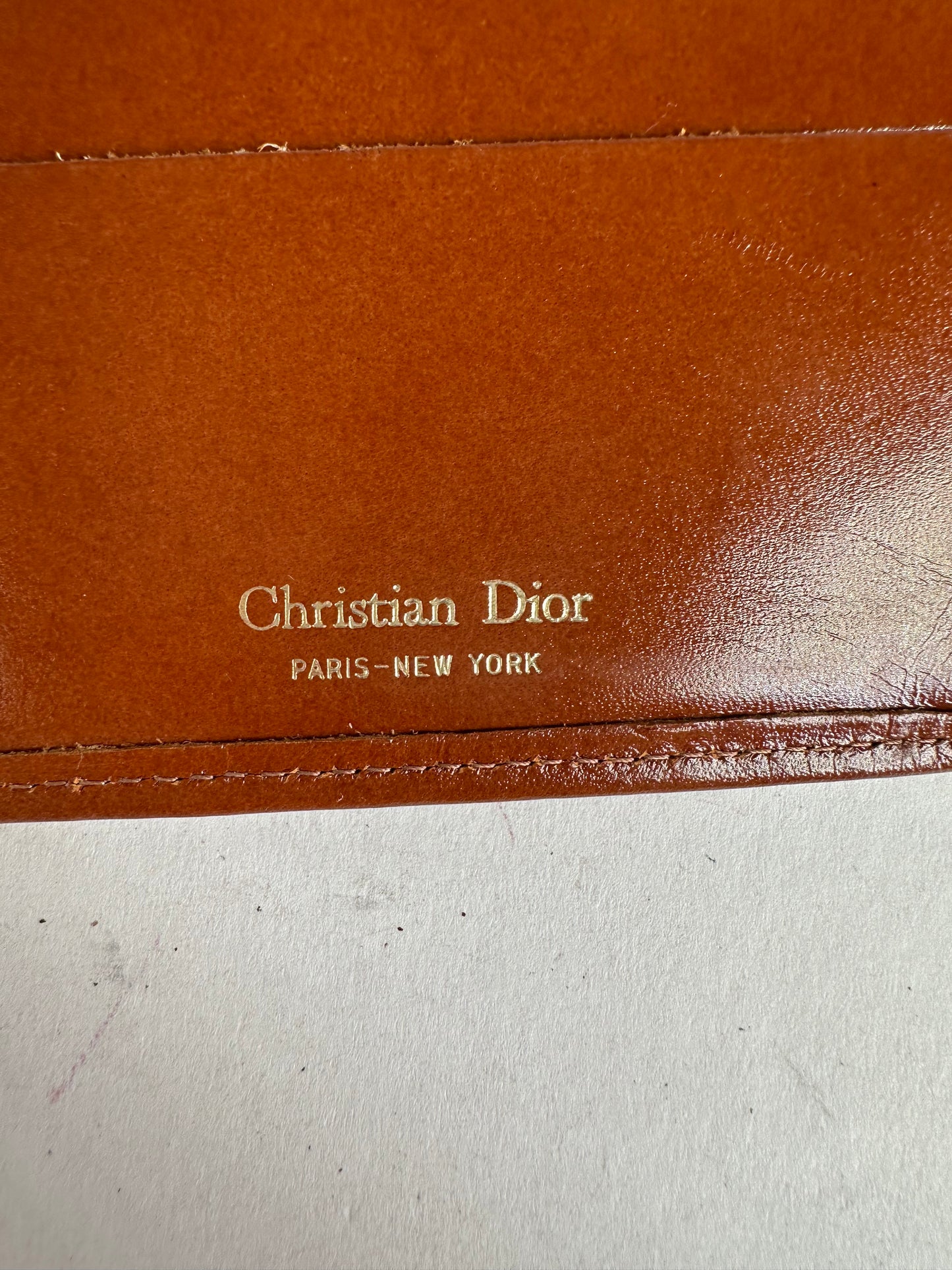 Vintage Dior Paris-New York Leather Bifold Wallet Cognac