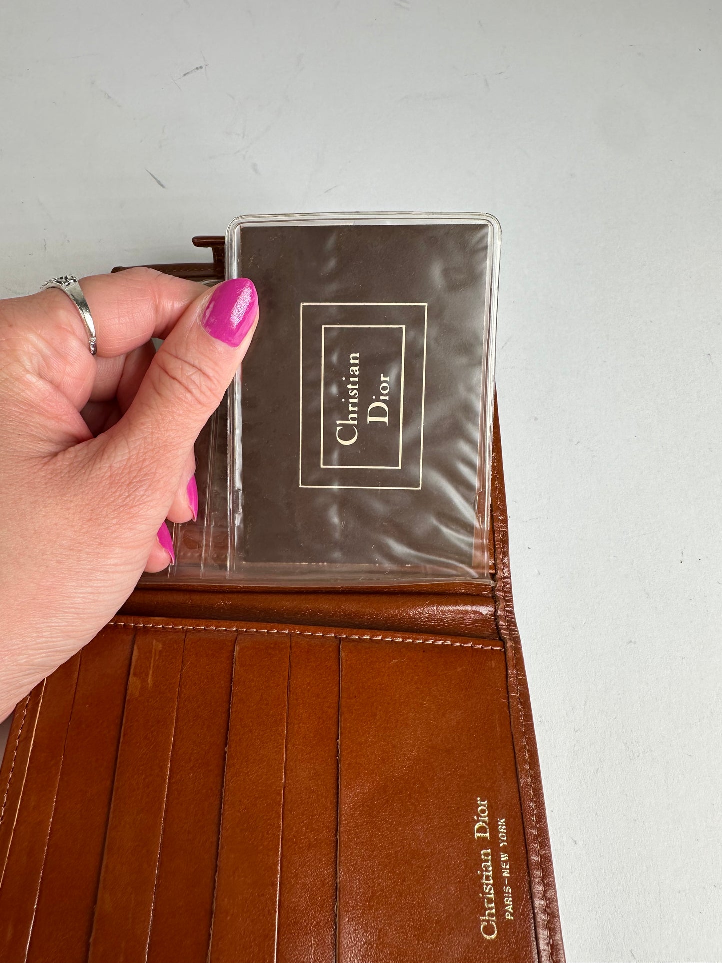 Vintage Dior Paris-New York Leather Bifold Wallet Cognac