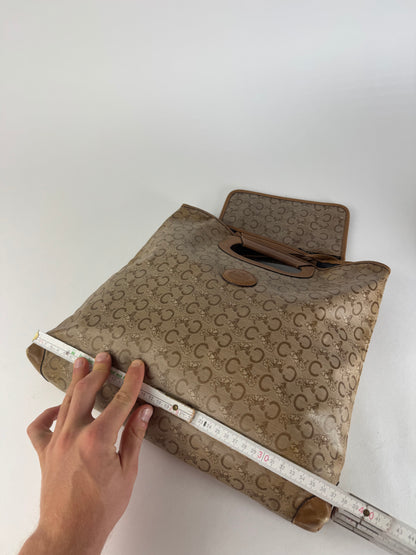 Vintage Celine Paris C Monogram Leather tote bag brown beige