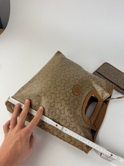 Vintage Celine Paris C Monogram Leather tote bag brown beige