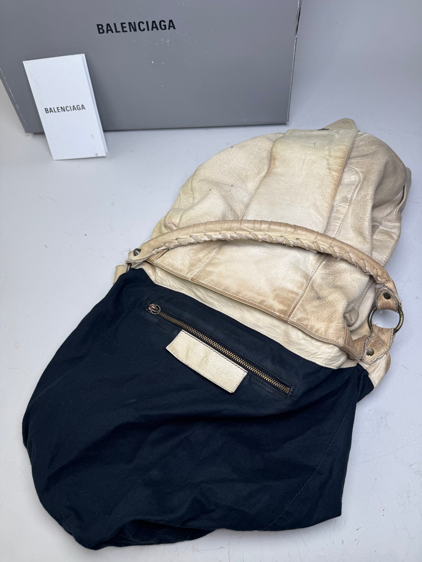 Vintage Balenciaga Leather Hobo Bag Cream Silver