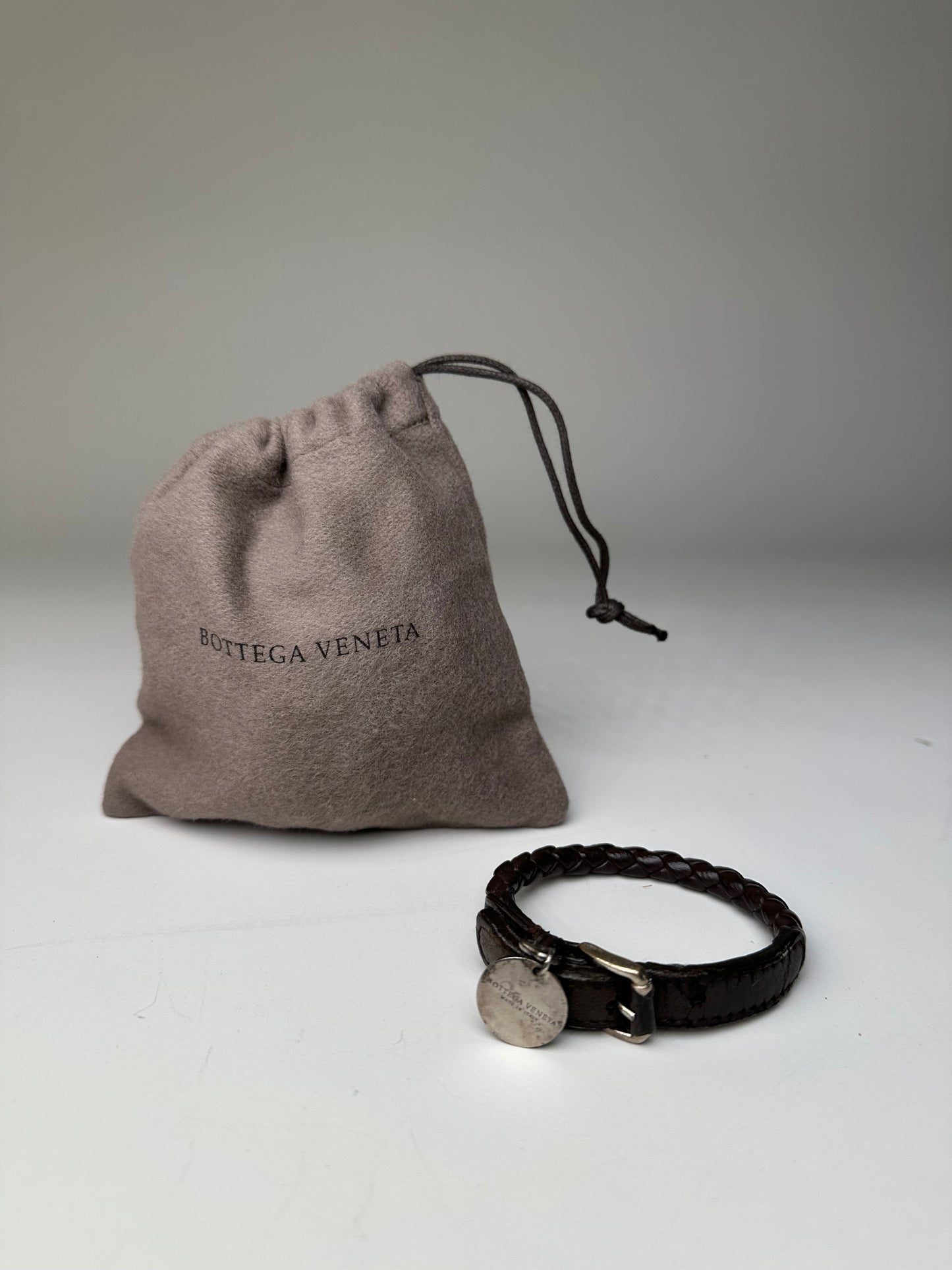 Vintage Bottega Veneta Woven Leather Bracelet Dark Brown Silver