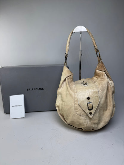 Vintage Balenciaga Leather Hobo Bag Cream Silver