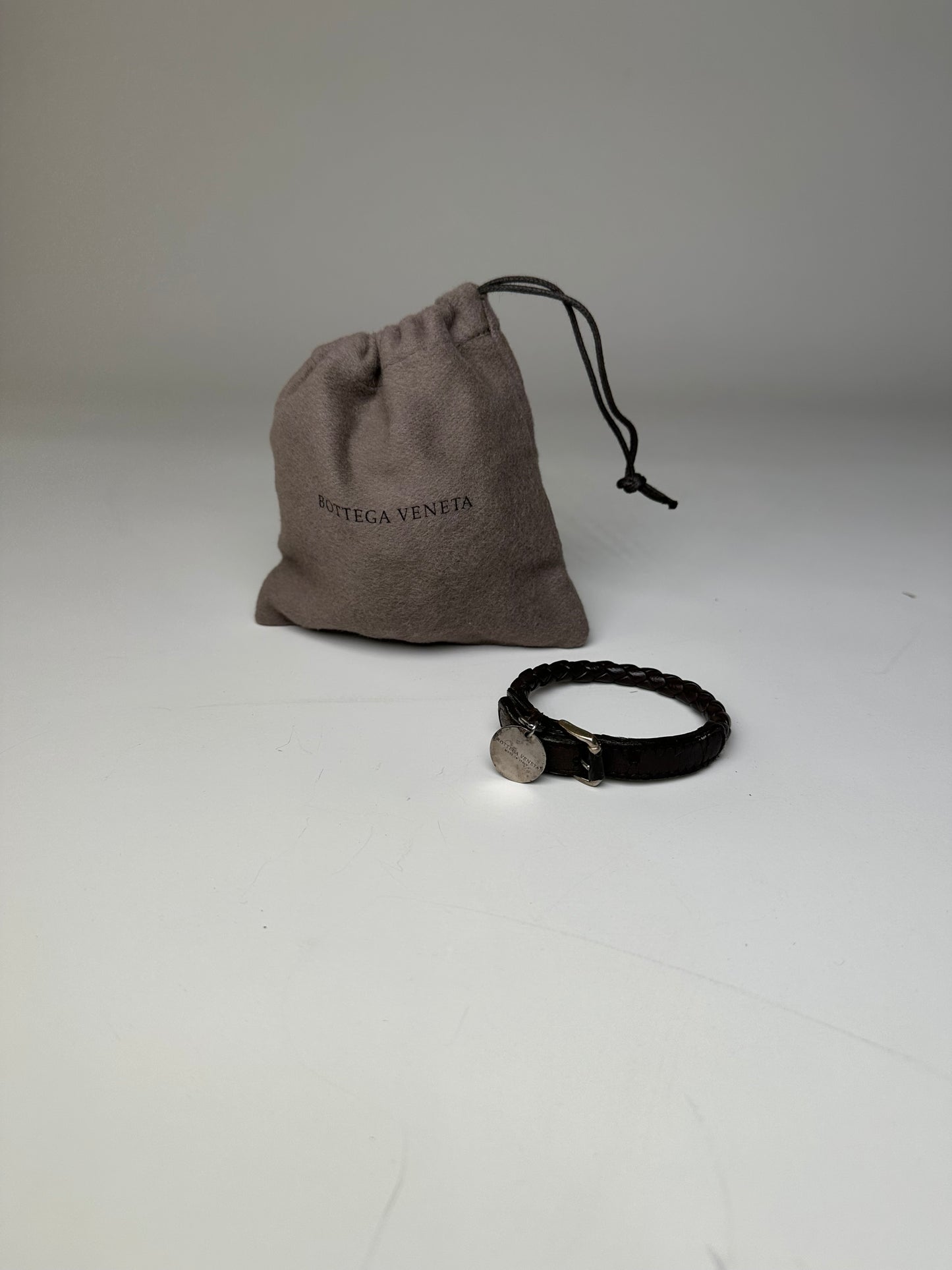 Vintage Bottega Veneta Woven Leather Bracelet Dark Brown Silver