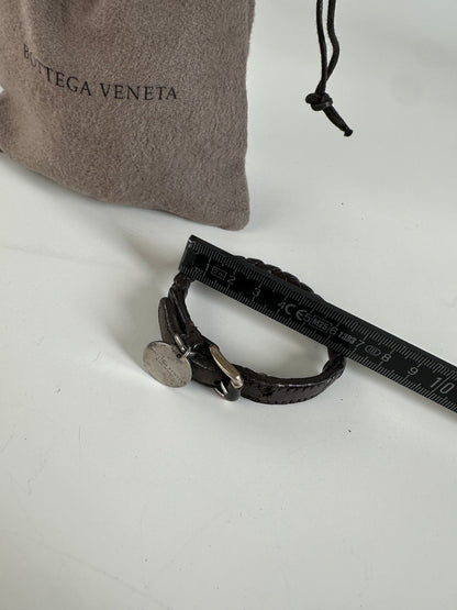 Vintage Bottega Veneta Woven Leather Bracelet Dark Brown Silver