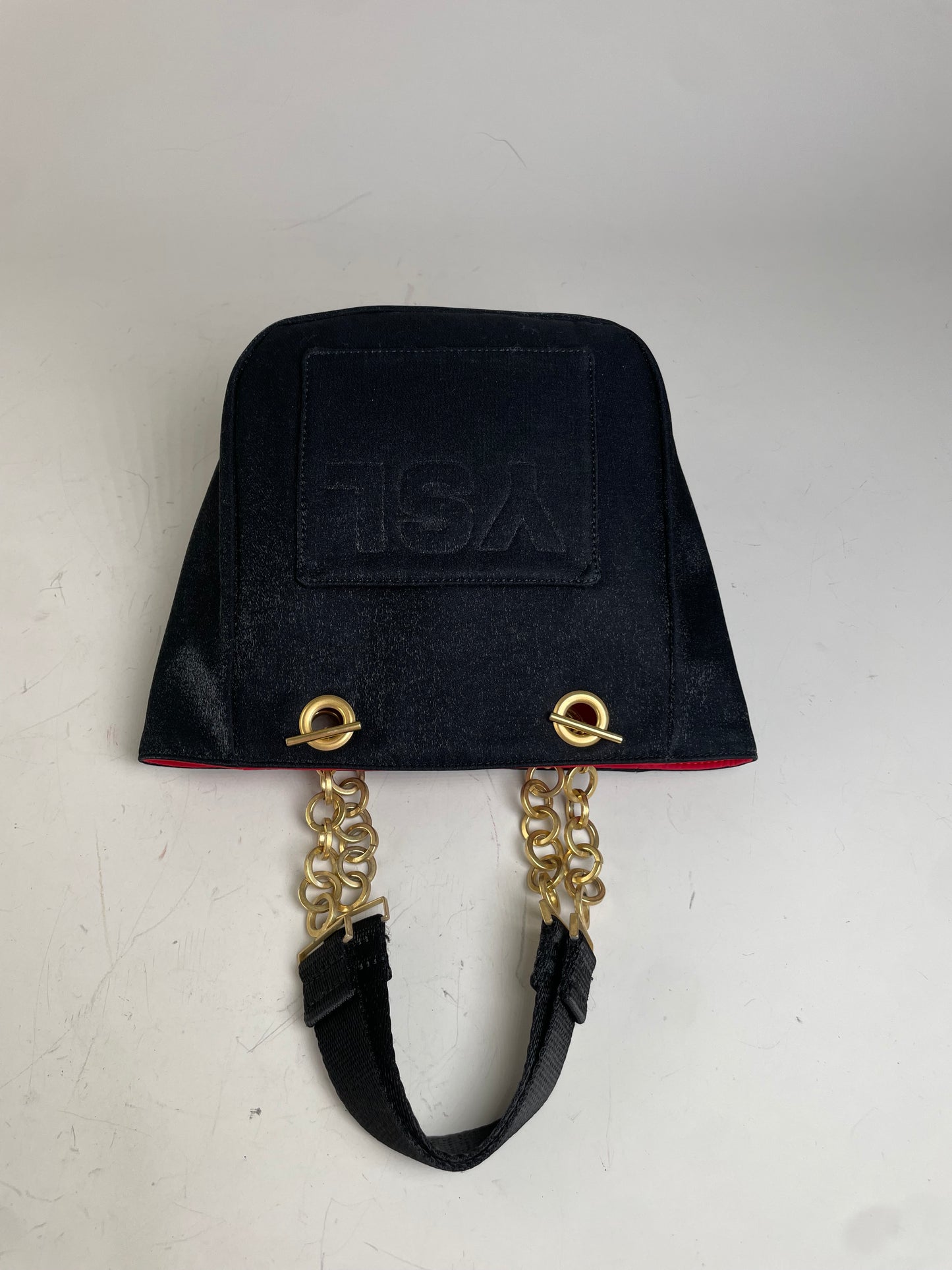 Vintage Yves Saint Laurent Chain Tote Black Red Gold